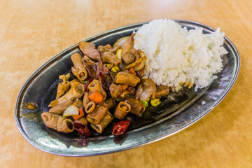 Nasi perut babi, meal in Malaysia, made of pig's tripes.