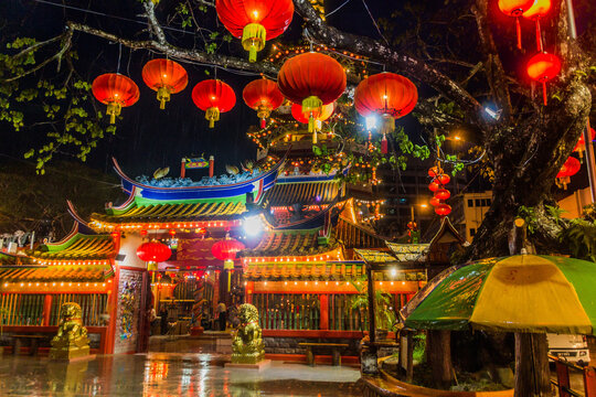 Night view of Tua Pek Kong Temple in Sibu, Sarawak, Malaysia