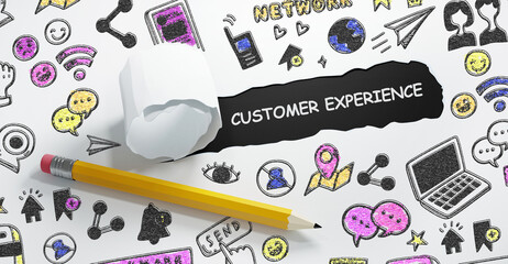 CUSTOMER EXPERIENCE inscription, social networking concept. Business, Technology, Internet and network concept.