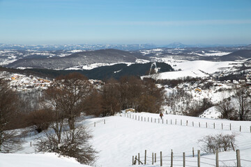 Fototapeta na wymiar Winter landscape, hills covered in snow of Zlatibor mountain,Serbia, Balkans,Eastern Europe.