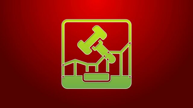 Green line Online internet auction icon isolated on red background. International trade concept. Investment, stock market exchange and trading. 4K Video motion graphic animation
