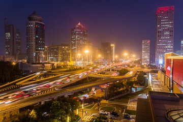Fototapeta na wymiar Evening skyline of Beijing skyscrapers, China