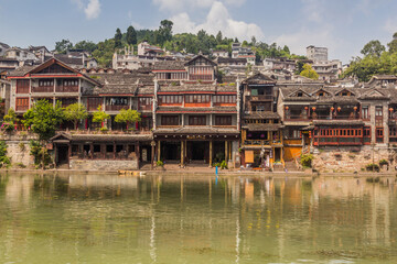 Riverside houses in Fenghuang Ancient City, Hunan province, China