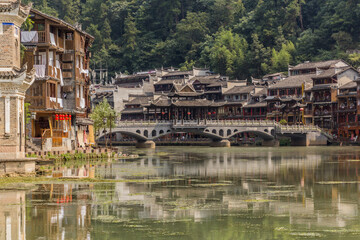 Fototapeta na wymiar Riverside houses in Fenghuang Ancient City, Hunan province, China