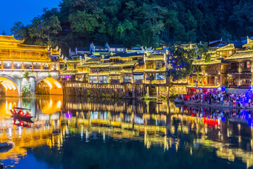 Evening in Fenghuang Ancient Town, Hunan province, China