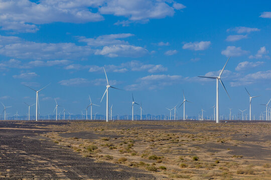 Wind powerplants in the Gobi desert, Gansu province, China