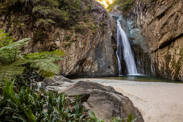 Salto Jimenoa waterfall near Jarabacoa town in Dominican Republic