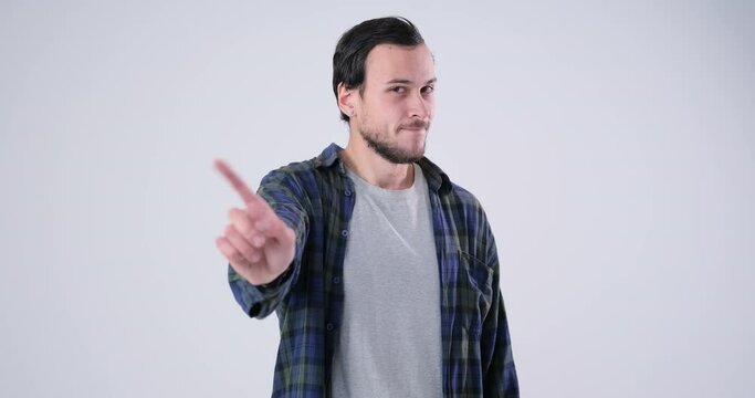 Men saying no by waving her finger
