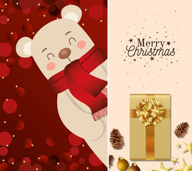 christmas bear icon and merry christmas lettering