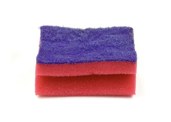 Red and blue dishwashing sponge isolate on  white background.