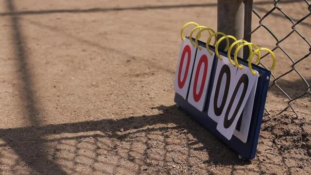 Scoreboard Blows in Wind at Baseball Softball Kickball Game