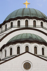 Fototapeta na wymiar Close-up of domes of the Serbian Orthodox Church of Saint Sava in Belgrade, Serbia
