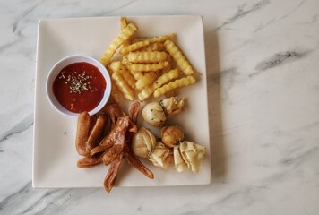 fries and sausage