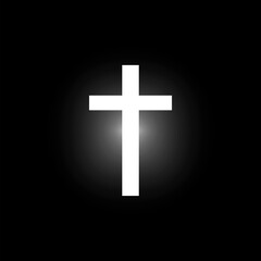 Glowing cross on a black background. Symbol of Christianity. Shining symbol of Christmas. Stock image. EPS 10.