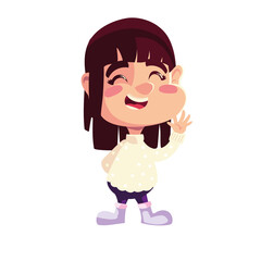 cute little girl waving hand cartoon icon isolated design