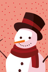 merry christmas cartoon snowman with hat dotted background