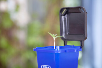 In the garbage sorting, the blue trash can model containing recyclable garbage opens the lid to...