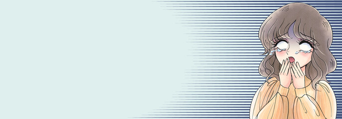 少女漫画風 白目をむいてショックを受ける美女 昭和風 70年代風 集中線背景 1970s Poster 197 水乃みのる