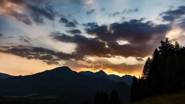 sunset timelapse in the mountains of austria