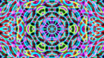 Abstract neon blurry patterned symmetrical background.