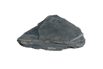 A piece of Slate metamorphic rock isolated on white background. Slate is formed when a sedimentary rock (shale, mudstone, or basalt) is compressed.