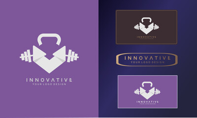 Physical fitness V logo, letter V icon, dumbbell image design, Gym Logo Icon Design Vector Stock