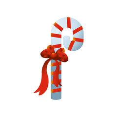 merry christmas, striped candy cane with bow on white background