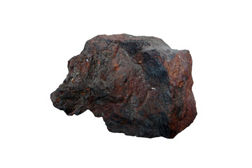 natural hematite rock (haematite, iron ore), mineral stone isolated on white background.