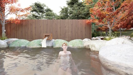 温泉　屋外　露天風呂　屋根なし　女湯154