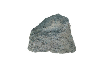 A piece of Andesite rock isolated on white background, Andesite is an extrusive volcanic rock of intermediate composition.