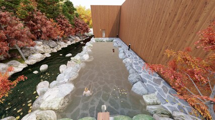 温泉　屋外　露天風呂　屋根なし　女湯151