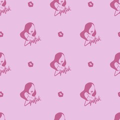 Lady and Sexy Pink Lipstick Abstract Vector Art Pattern