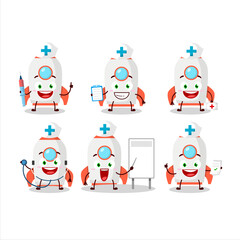 Doctor profession emoticon with white rocket firecracker cartoon character
