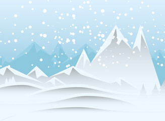 winter landscape mountains peaks trees and snowfall background