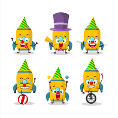 Cartoon character of yellow rocket firecracker with various circus shows