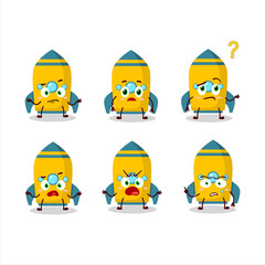 Cartoon character of yellow rocket firecracker with what expression