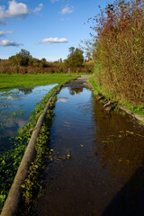 Flooded trail after the storm, gravel path around Larson Lake covered in water

