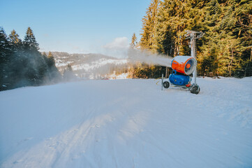artificial snow cannon in operation