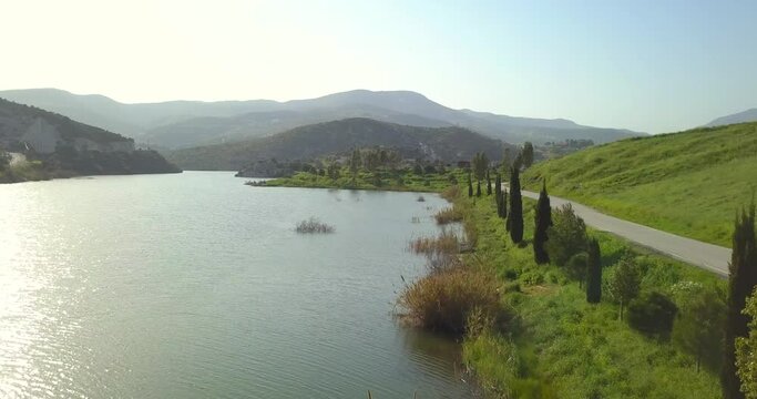 Aerial of Germasogeia dam in Limassol, Cyprus