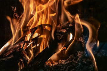 Fire burning in a fireplace, abstract background