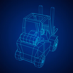 Forklift Loader lift truck. Wireframe illustration.