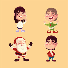 christmas santa helper boy and girl cartoon characters