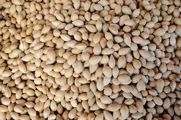 Top view heap of Ginkgo biloba seed in market, Ginkgo seeds background.