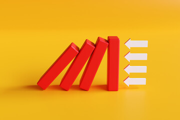 Red domino effect. 3d render illustration. Some factors protect business from bankrupt concept.