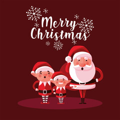 merry christmas cute santa and helpers characters card