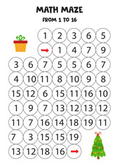 Mathematical worksheet with Christmas tree and present.