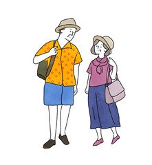 旅行を楽しむシニア夫婦　人物素材