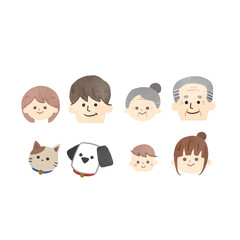 2世帯家族とペットたちのイラスト