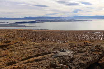 LEE VINING, CALIFORNIA, UNITED STATES - Nov 14, 2020: Black Point peak with Mono Lake