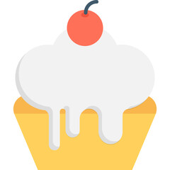 
Cake with a cherry on it, cupcake icon in flat design.
